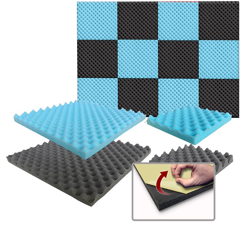 Arrowzoom Eggcrate Convoluted Series Acoustic Foam - Baby Blue x Black Bundle - KK1052 Baby Blue & Black / 12 Pieces - 25 x 25 x 3 cm/ 10x10x2 in / Yes - Adhesive