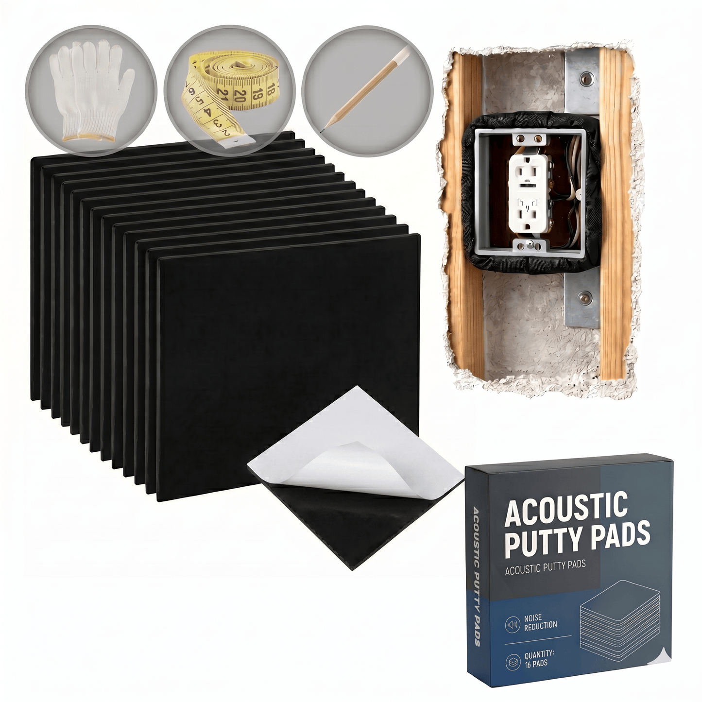 Arrowzoom Acoustic Putty Pads for Electrical Boxes – Seal Gaps, Stop Noise Leaks, Fire-retardant (KK1478)