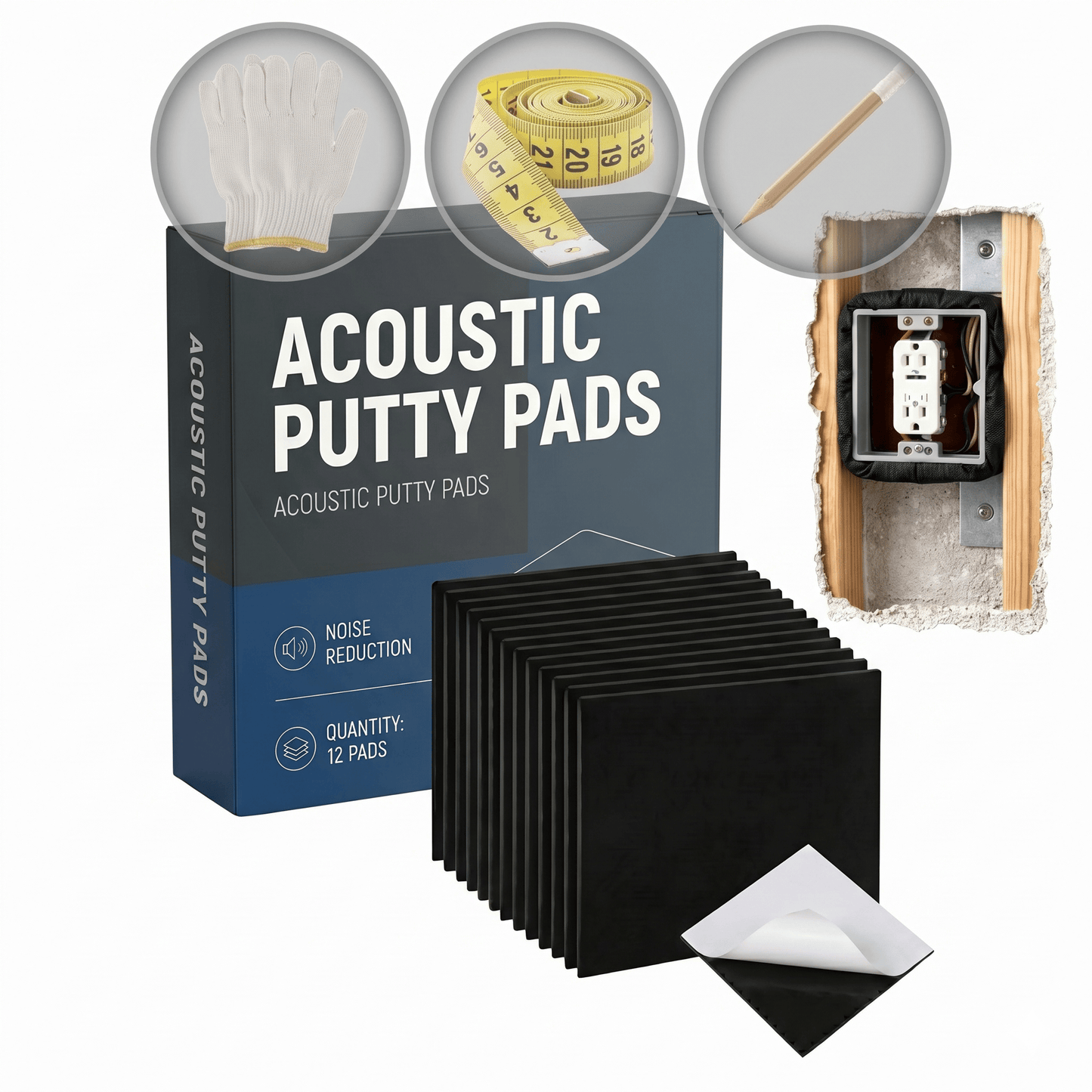 Arrowzoom Acoustic Putty Pads for Electrical Boxes – Seal Gaps, Stop Noise Leaks, Fire-retardant (KK1478)