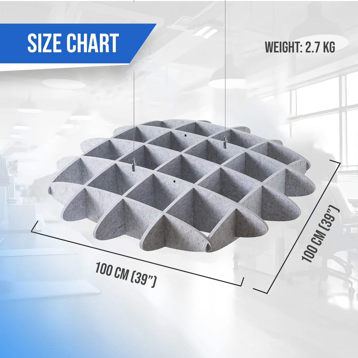 Arrowzoom EchoArt Elegant Sound Absorbers Hanging Ceiling Panels Gray - KK1458 Gray / 100 x 100 cm (39 x 39”)