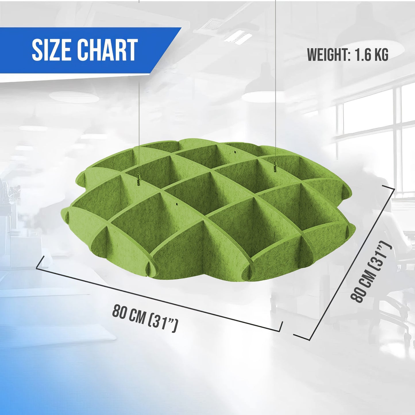 Arrowzoom EchoArt Elegant Sound Absorbers Hanging Ceiling Panels Green cm - KK1461 Green / 80 x 80 cm (31 x 31")
