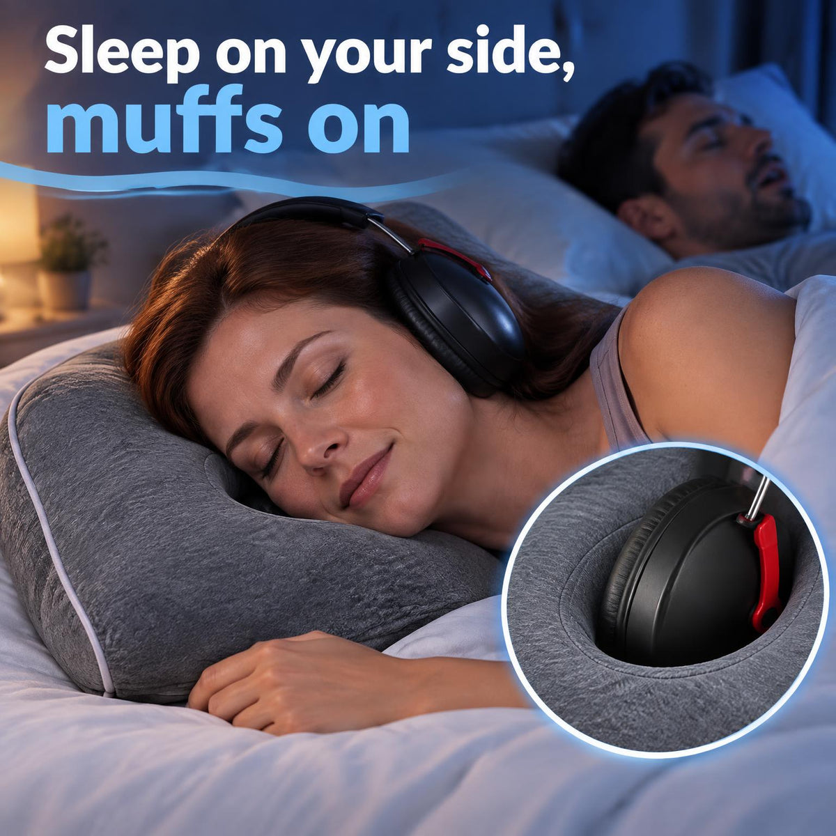 Arrowzoom Better Sleep 2 Ear Hole Memory Foam Pillow and Soundproof Ear Muffs KK1482