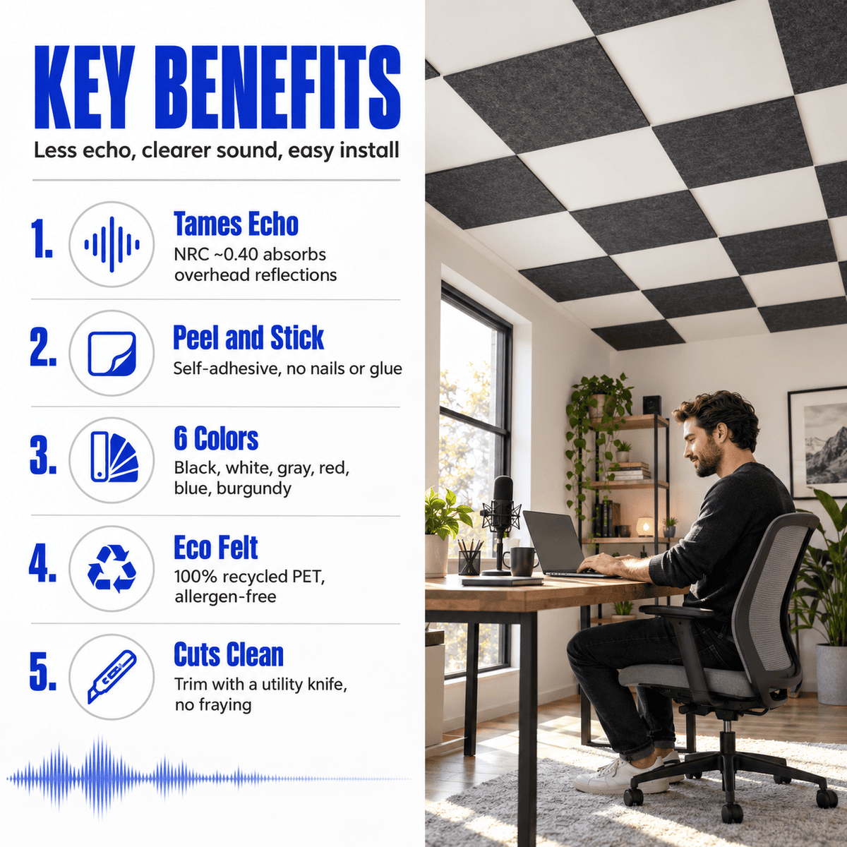 Arrowzoom Self-Adhesive Acoustic Felt Ceiling Panels (KK1424)