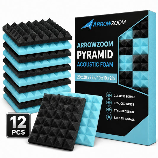 Arrowzoom Pyramid Self-Adhesive Acoustic Foam Tiles — Peel & Stick — Baby Blue x Black Bundle - KK1034