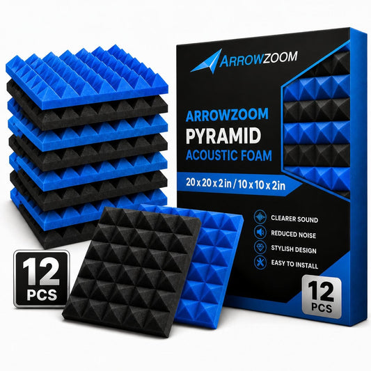 Arrowzoom Pyramid Self-Adhesive Acoustic Foam Tiles — Peel & Stick — Black x Blue Bundle - KK1034
