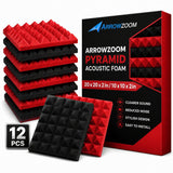 Arrowzoom Pyramid Self-Adhesive Acoustic Foam Tiles — Peel & Stick — Black x Red Bundle - KK1034