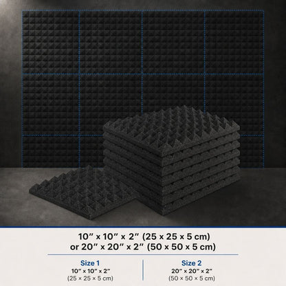 Arrowzoom Pyramid Self-Adhesive Acoustic Foam Tiles — Peel & Stick — Black x Red Bundle - KK1034