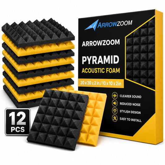 Arrowzoom Pyramid Self-Adhesive Acoustic Foam Tiles — Peel & Stick — Black x Yellow Bundle - KK1034