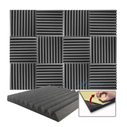Arrowzoom Acoustic Wedge Tiles Foam - Solid Colors - KK1134 Black / 1 Piece - 50 x 50 x 5 cm / 20 x 20 x 2 in / YES Adhesive