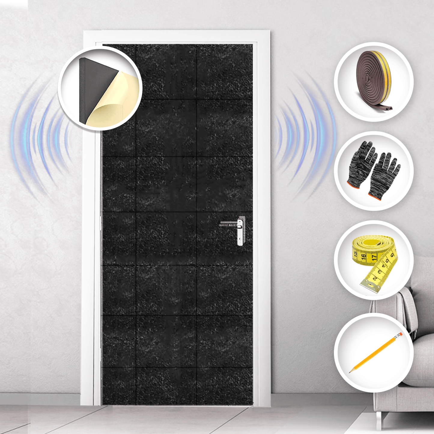 Arrowzoom Soundproof Door Kit KK1184 Black / 20 pcs - Single Sided - Front / YES