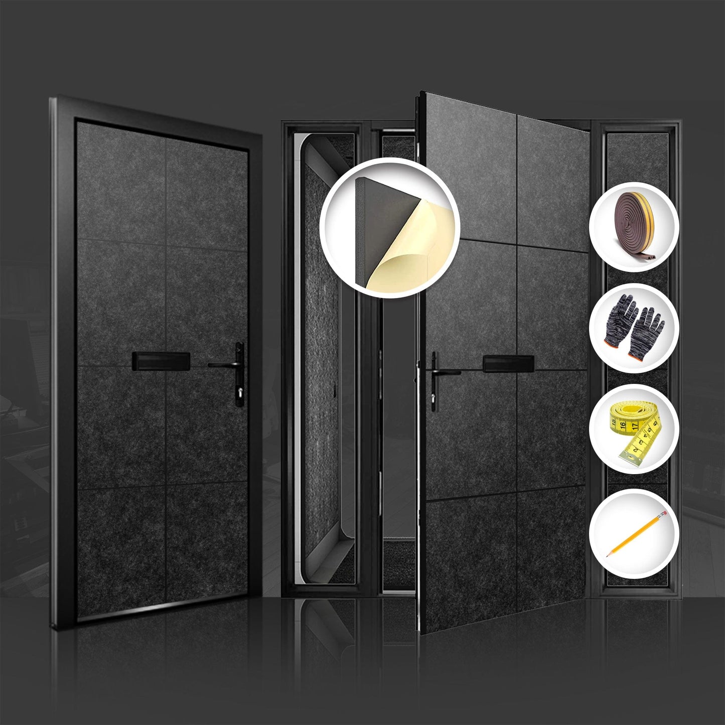 Arrowzoom Soundproof Premium Door Kit Pro - KK1244 Black / 40pcs - Double Sided - Front & Back / YES