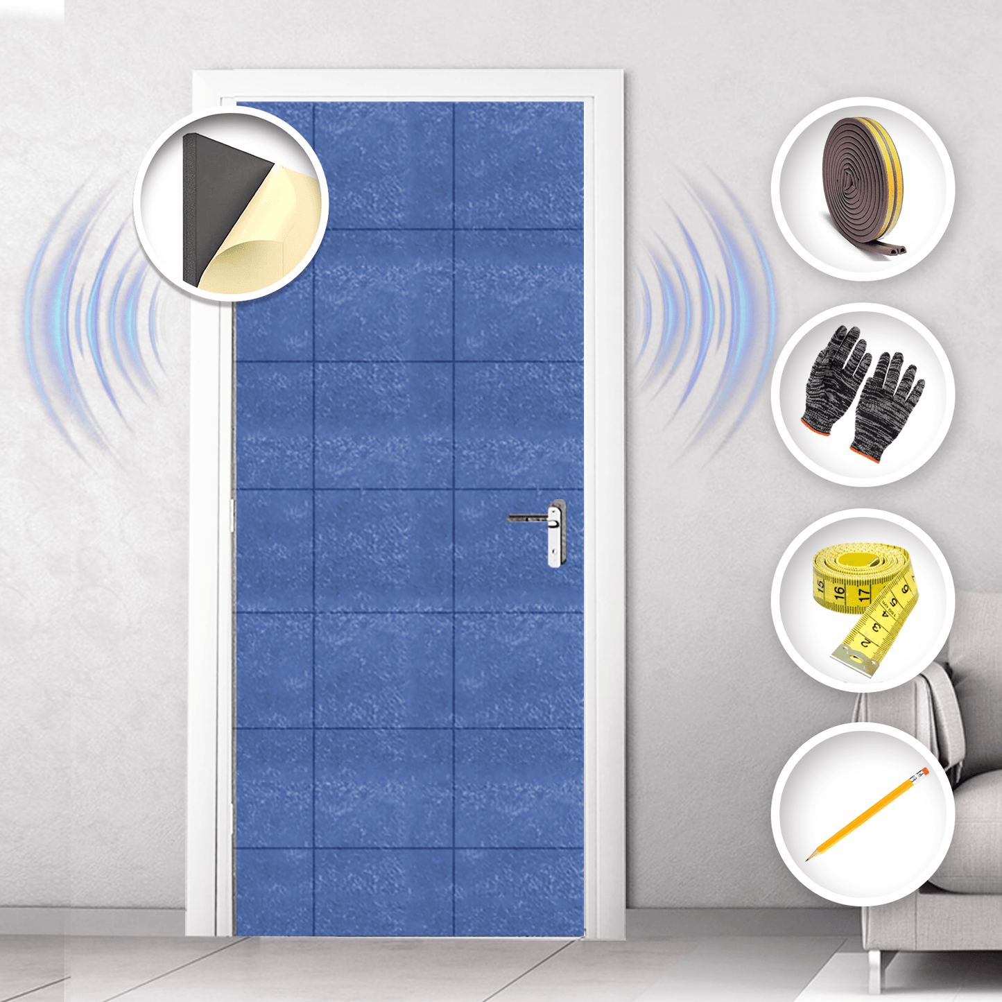 Arrowzoom Soundproof Door Kit KK1184 Blue / 20 pcs - Single Sided - Front / YES