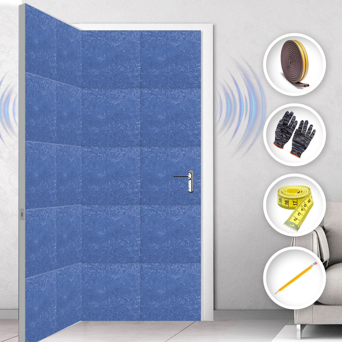 Arrowzoom Soundproof Door Kit KK1184 Blue / 40 pcs - Double Sided - Front & Back / YES