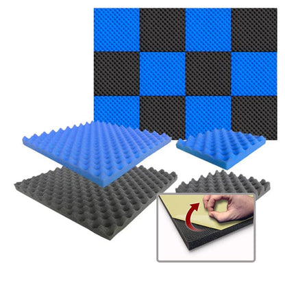 Arrowzoom Eggcrate Convoluted Acoustic Foam - Series Black x Blue Bundle - KK1052 Blue & Black / 12 Pieces - 50 x 50 x 3 cm/ 20x20x2 in / Yes - Adhesive