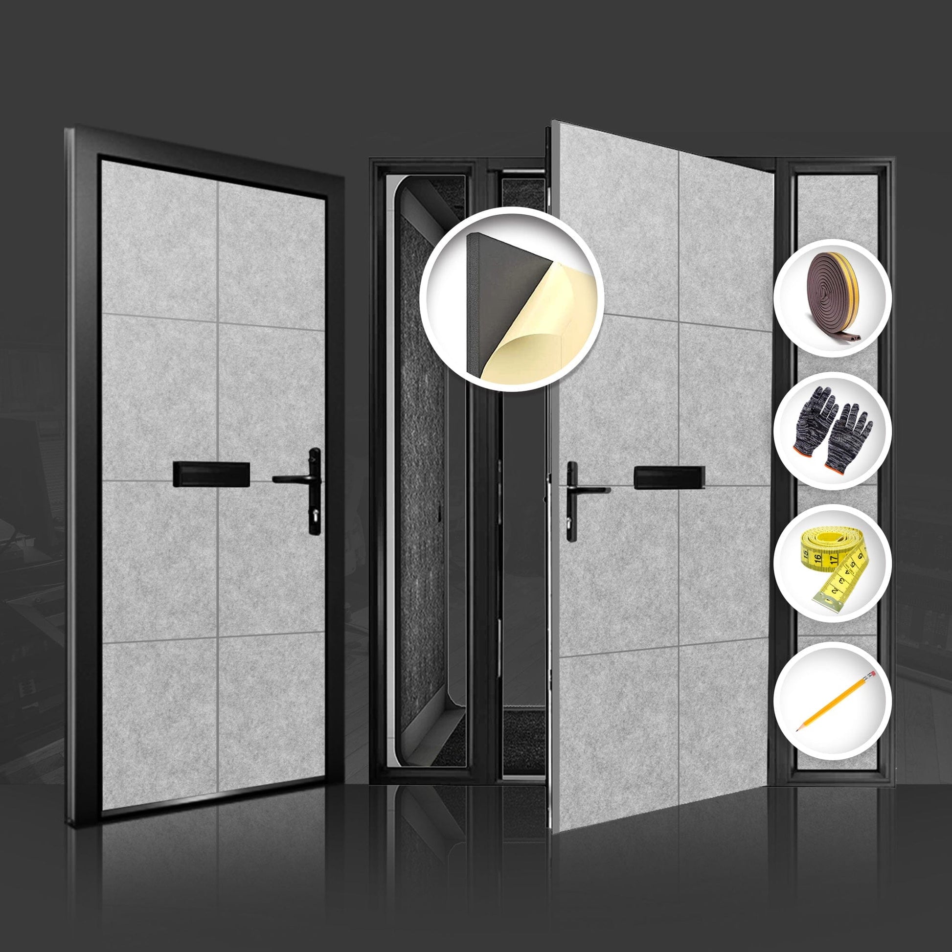 Arrowzoom Soundproof Premium Door Kit Pro - KK1244 Gray / 40pcs - Double Sided - Front & Back / YES