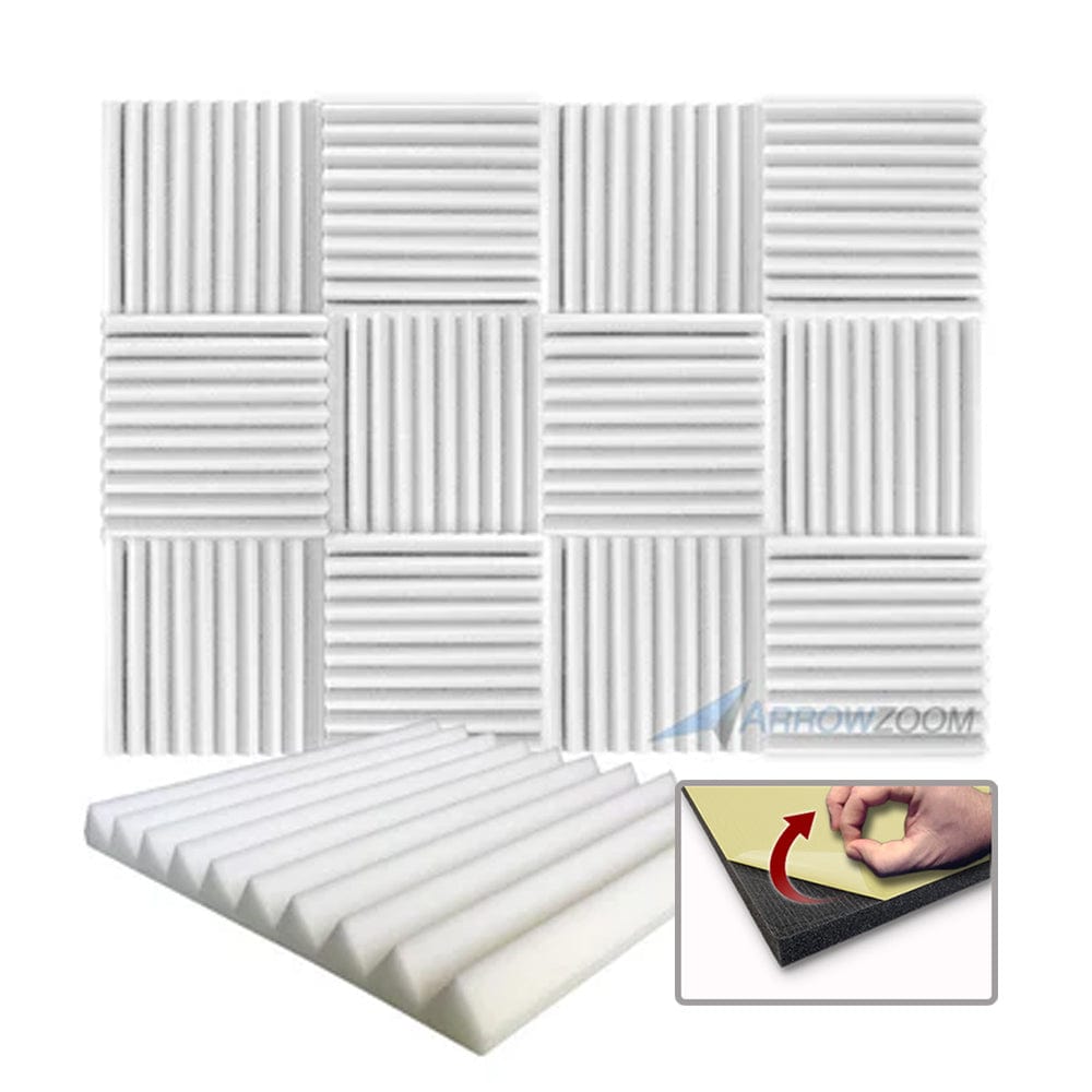 Arrowzoom Acoustic Wedge Tiles Foam - Solid Colors - KK1134 Pearl White / 1 Piece - 50 x 50 x 5 cm / 20 x 20 x 2 in / YES Adhesive