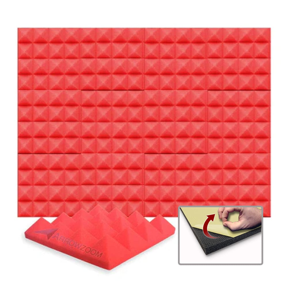 Arrowzoom Acoustic Pyramid Foam Series - Solid Colors - KK1034 Red / 1 Piece - 25 x 25 x 5 cm / 10 x 10 x 2in / Yes Adhesive