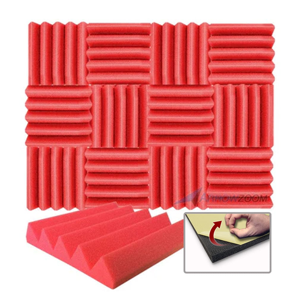 Arrowzoom Acoustic Wedge Tiles Foam - Solid Colors - KK1134 Red / 1 Piece - 25 x 25 x 5 cm / 10 x 10 x 2in / YES Adhesive