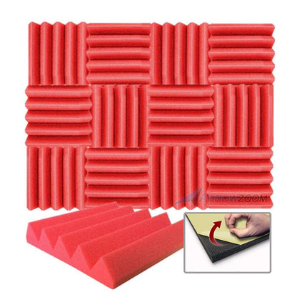 Arrowzoom Acoustic Wedge Tiles Foam - Solid Colors - KK1134 Red / 1 Piece - 25 x 25 x 5 cm / 10 x 10 x 2in / YES Adhesive