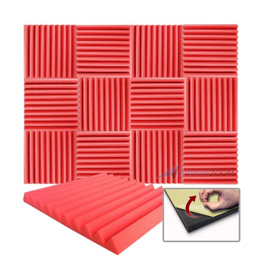 Arrowzoom Acoustic Wedge Tiles Foam - Solid Colors - KK1134 Red / 1 Piece - 50 x 50 x 5 cm / 20 x 20 x 2 in / YES Adhesive
