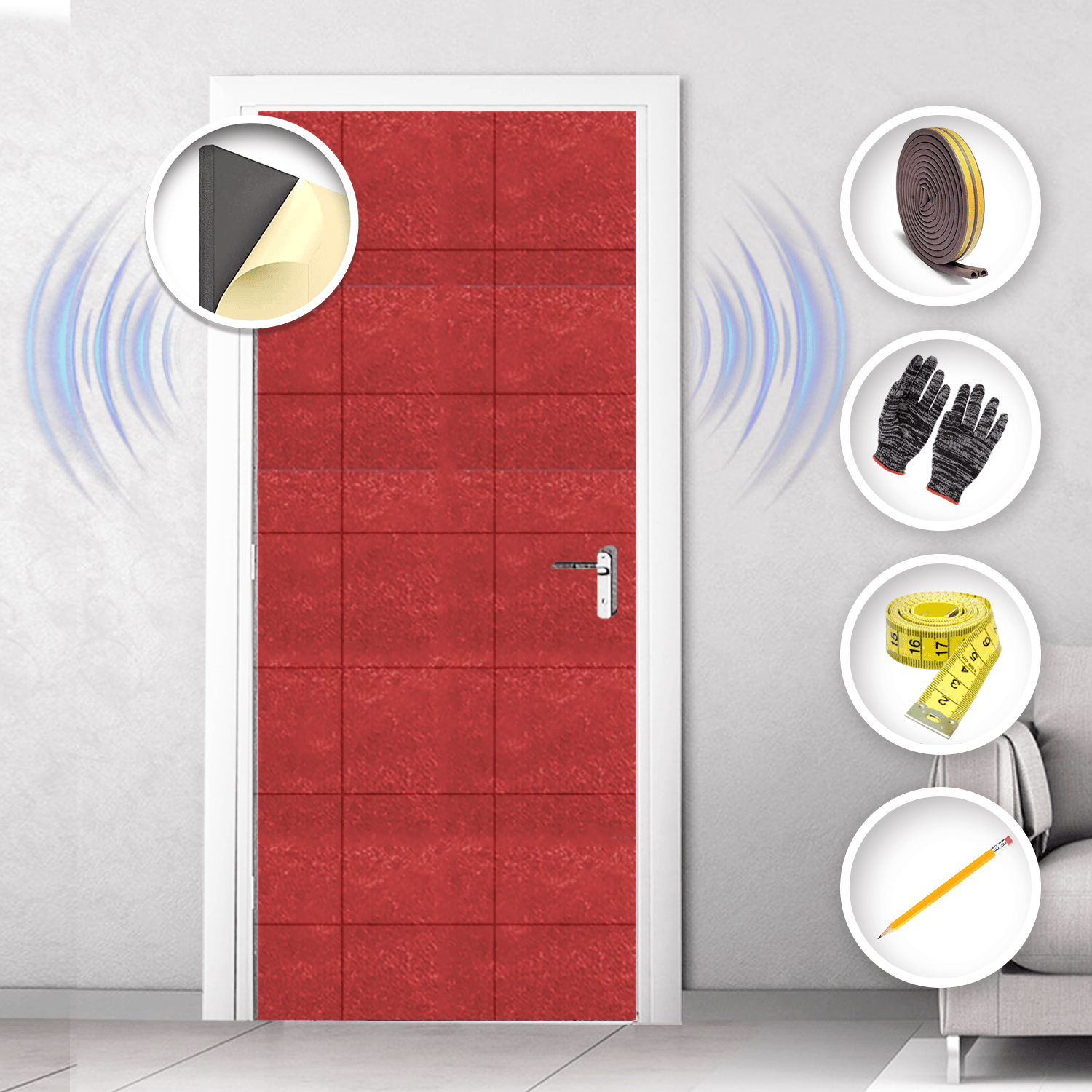 Arrowzoom Soundproof Door Kit KK1184 Red / 20 pcs - Single Sided - Front / YES