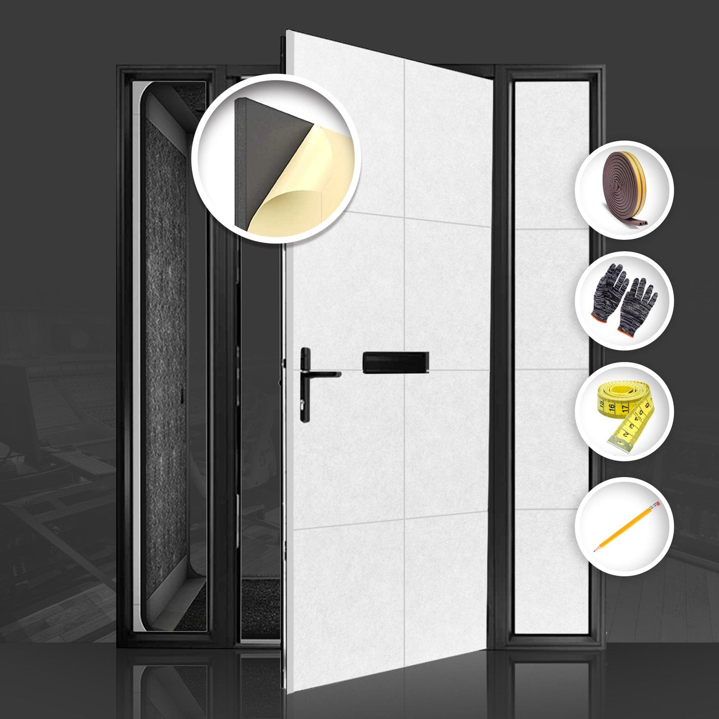 Arrowzoom Soundproof Premium Door Kit Pro - KK1244 White / 20pcs - Single Sided - Front / YES