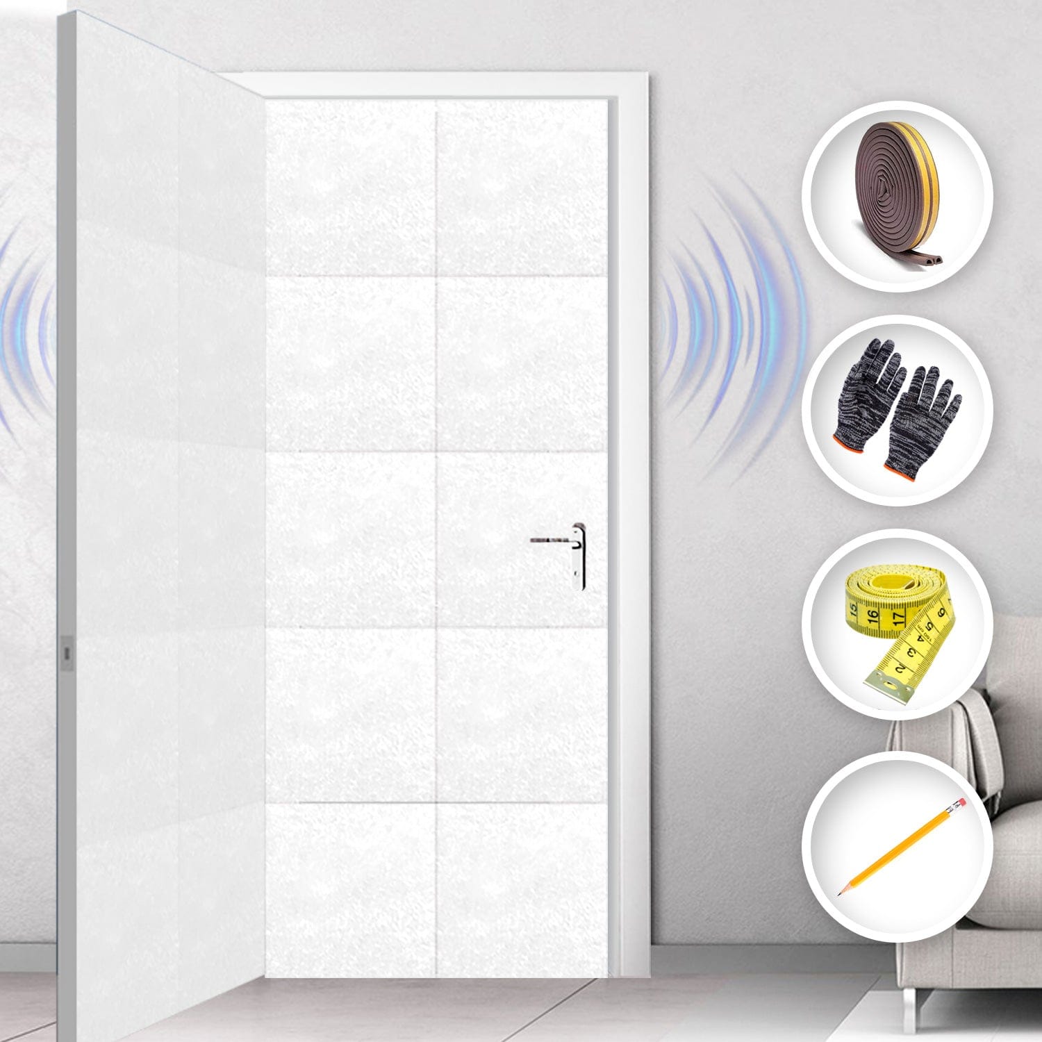 Arrowzoom Soundproof Door Kit KK1184 White / 40 pcs - Double Sided - Front & Back / YES
