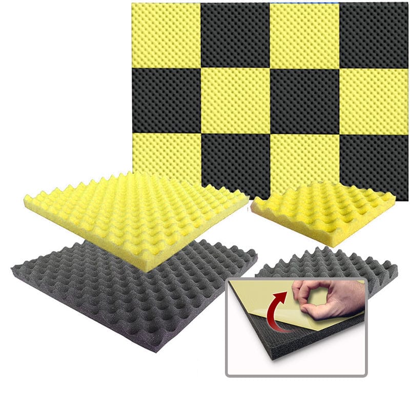 Arrowzoom Eggcrate Convoluted Series Acoustic Foam - Black x Yellow Bundle - KK1052 Yellow / Black / 12 Pieces - 25 x 25 x 3 cm/ 10x10x2 in / Yes - Adhesive