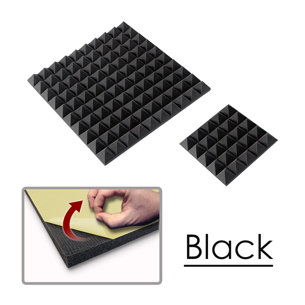 Arrowzoom Pyramid Adhesive Backed Tiles Series Acoustic Foam - Solid Colors - KK1034 Black / 1 Piece - 25 x 25 x 5 cm / 10 x 10 x 2in / YES SELF-ADHESIVE