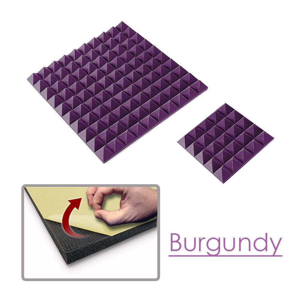 Arrowzoom Pyramid Adhesive Backed Tiles Series Acoustic Foam - Solid Colors - KK1034 Burgundy / 1 Piece - 25 x 25 x 5 cm / 10 x 10 x 2in / YES SELF-ADHESIVE