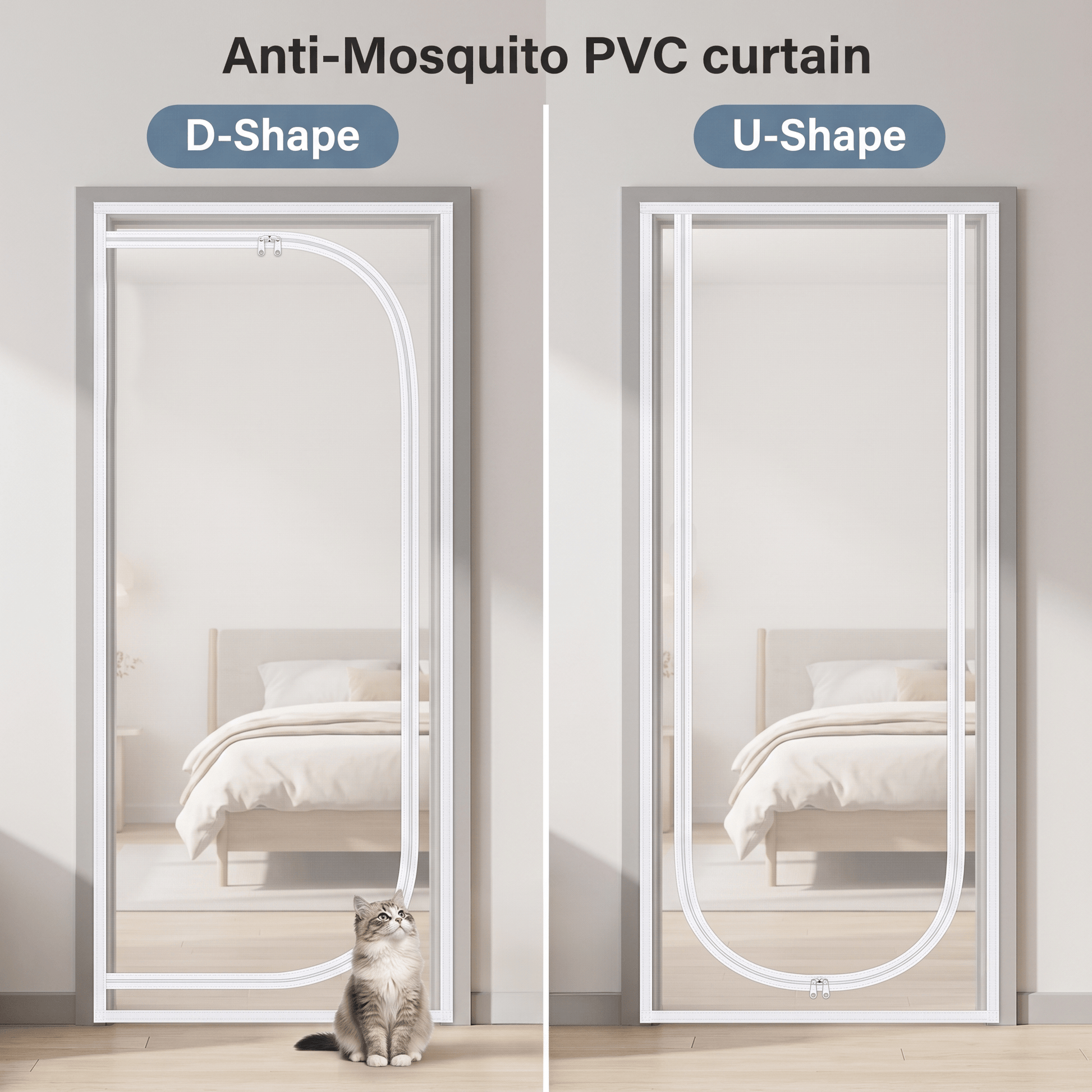 Anti-Mosquito PVC curtain AP1504 White / D- Shape / 90 x 220 cm (35.4 x 86.6 in)