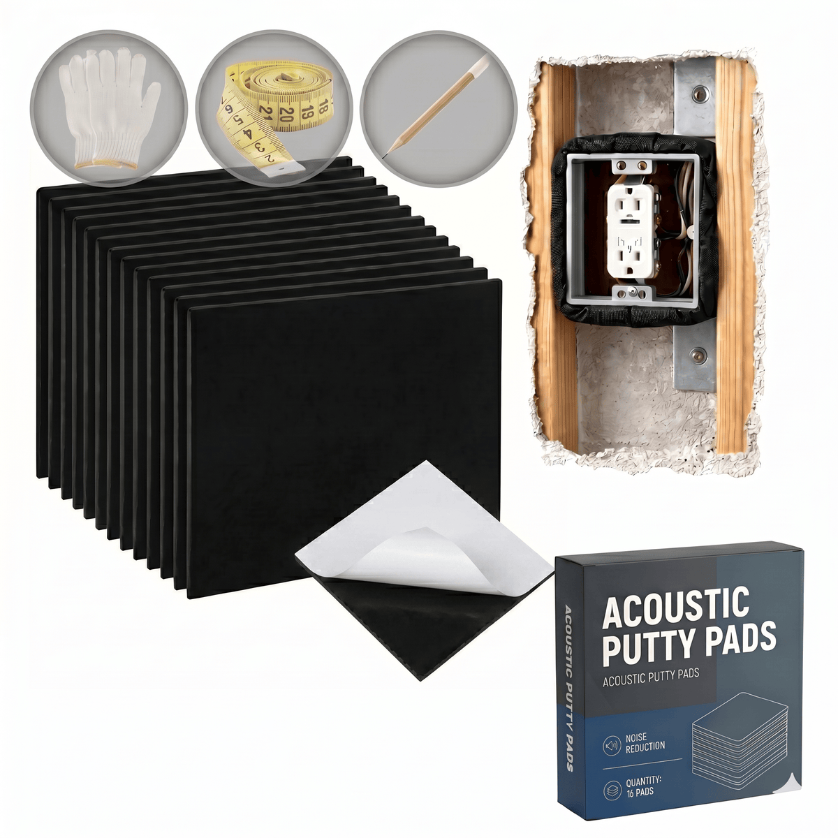 Arrowzoom Acoustic Putty Pads for Electrical Boxes – Seal Gaps, Stop Noise Leaks, Fire-retardant (KK1478)