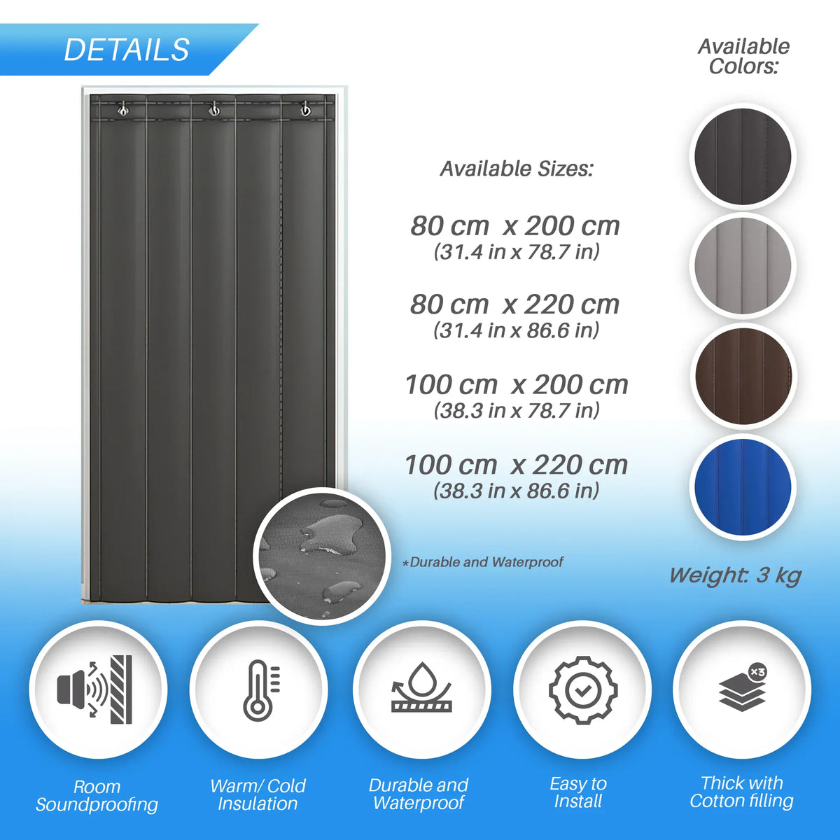 Arrowzoom Door Soundproof Curtain PRO Thick Thermal Insulation KK1455