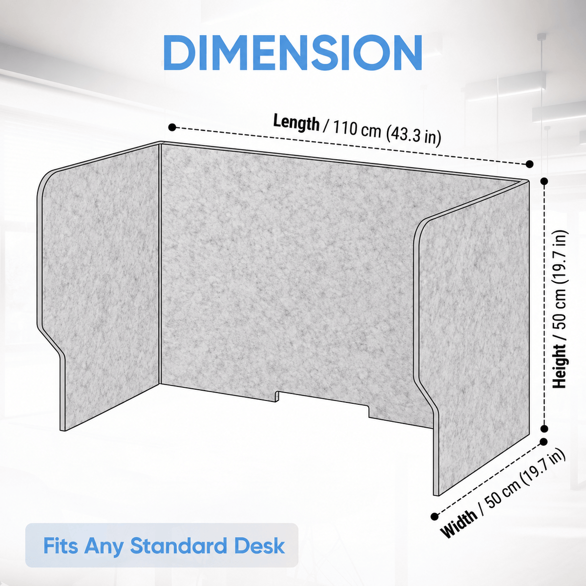 Arrowzoom Acoustic Desk Divider PRO KK1480 110 x 50 x 50 cm / 43.3 × 19.7 × 19.7 inches