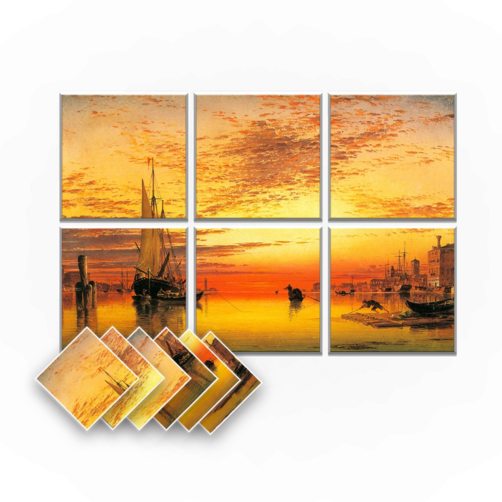 Arrowzoom Oil Painting Self-Adhesive Felt Art Wall Panels - KK1397 Design C / 6 Pieces - 90 x 60 cm / 35.4 x 23.6 in