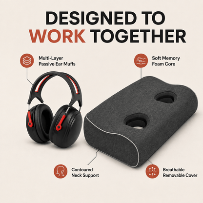 Arrowzoom Better Sleep 2 Ear Hole Memory Foam Pillow and Soundproof Ear Muffs KK1482