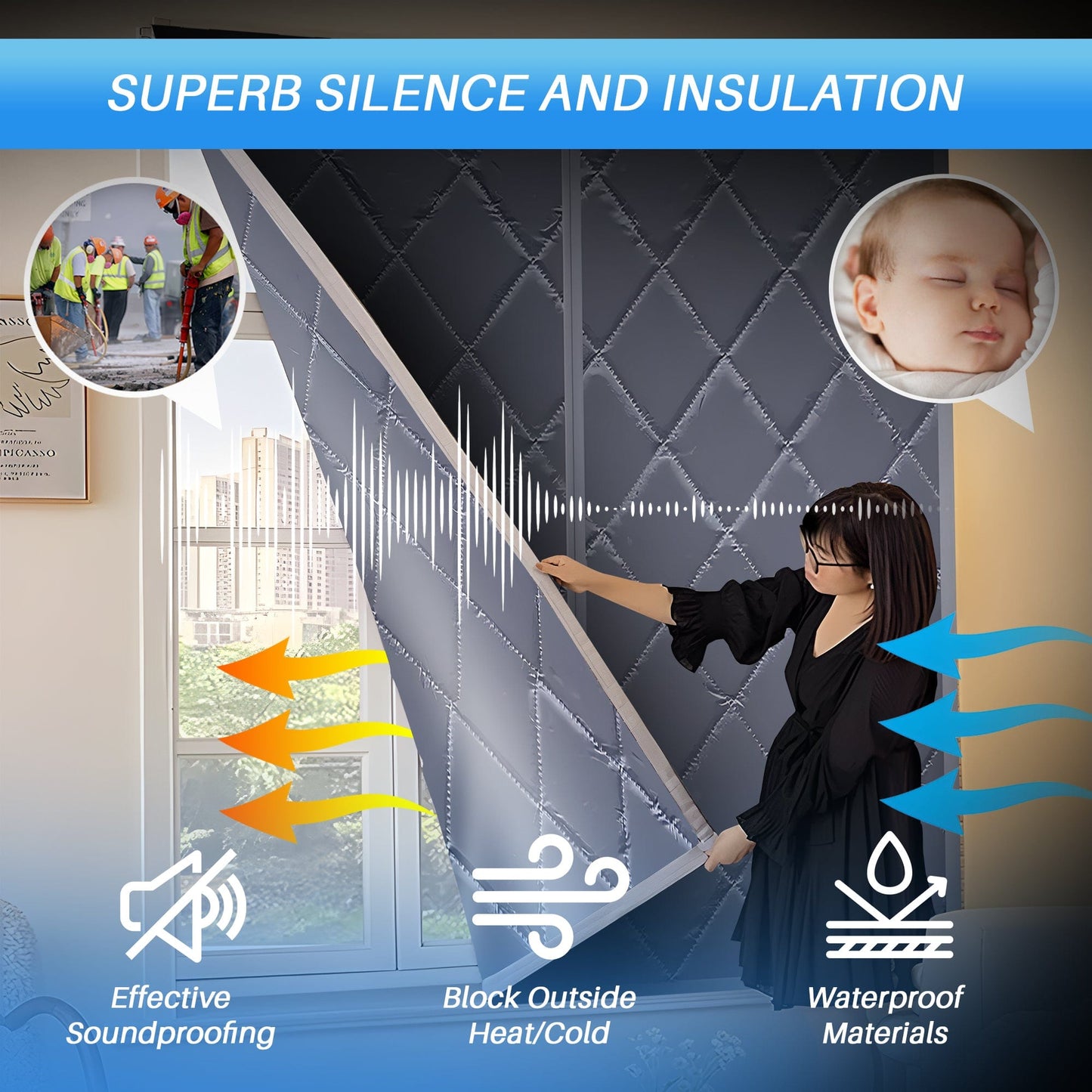 Magnetic Soundproof, Isulated and Blackout Window Curtain - KK1440