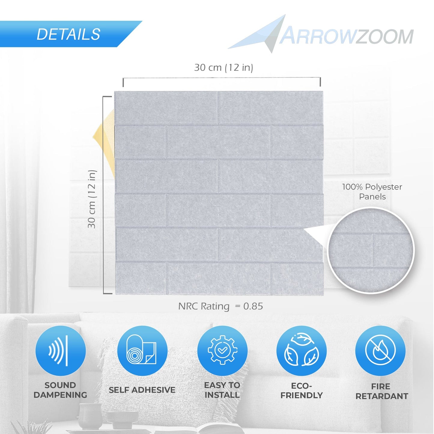 Arrowzoom Brick 3D Square Polyester Felt Art Panels - KK1392