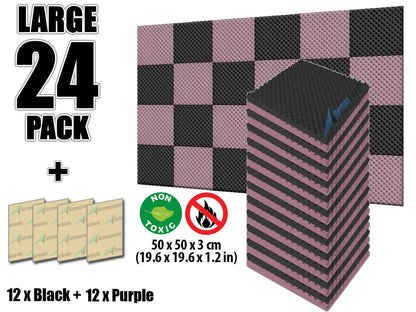 Arrowzoom Eggcrate Convoluted Series Acoustic Foam - Black x Burgundy Bundle - KK1052 24 Pieces - 25 x 25 x 3 cm/ 10x10x2 in