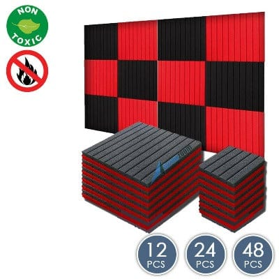 Arrowzoom Flat Wedge Series Acoustic Foam - Black x Red Bundle - KK1035 25 X 25 X 2cm (9.8 X 9.8 X 0.8 in) / 12
