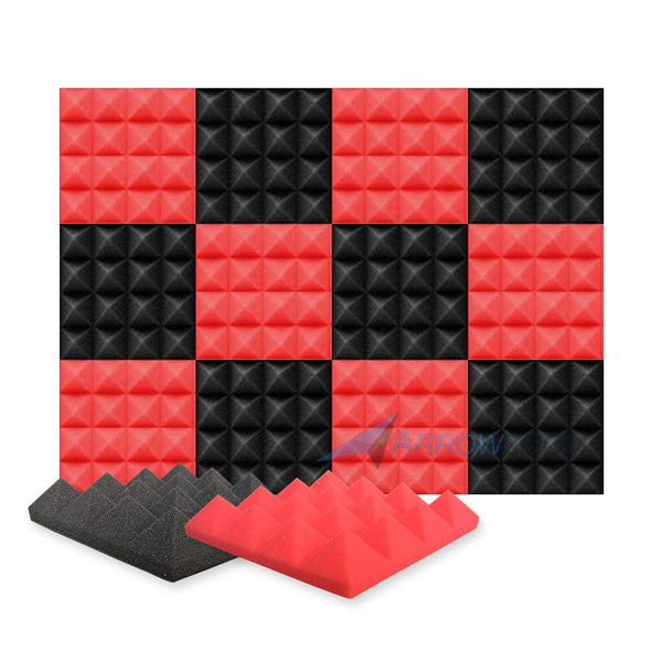 New 12 pcs Black and Red Bundle Pyramid Tiles Acoustic Panels Sound Absorption Studio Soundproof Foam KK1034 Arrowzoom.