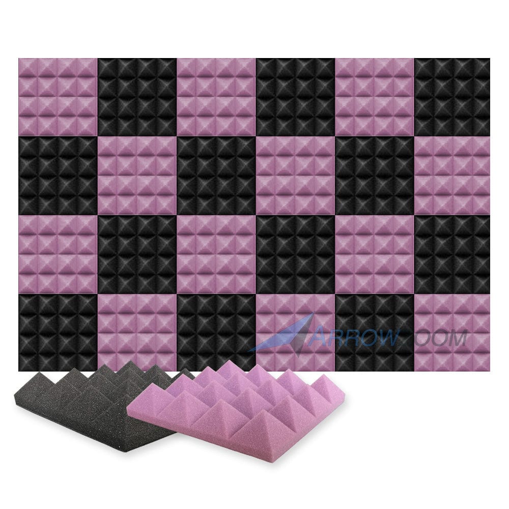 New 24 pcs Black and Purple Bundle Pyramid Tiles Acoustic Panels Sound Absorption Studio Soundproof Foam KK1034 25 X 25 X 5cm (9.8 X 9.8 X 1.9 in)