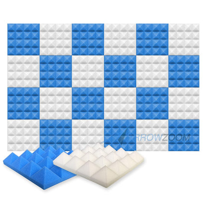 New 24 pcs Pearl White and Blue Bundle Pyramid Tiles Acoustic Panels Sound Absorption Studio Soundproof Foam KK1034 25 X 25 X 5cm (9.8 X 9.8 X 1.9 in)