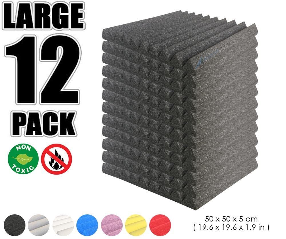 New 12 pcs Wedge Tiles Acoustic Panels Sound Absorption Studio Soundproof Foam 7 Colors KK1134 50 x 50 x 5 cm (19.6 x 19.6 x 1.9 in) / Black