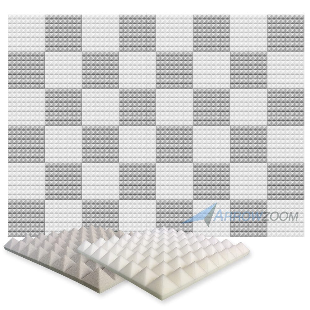 New 48 pcs Pearl White and Gray Bundle Pyramid Tiles Acoustic Panels Sound Absorption Studio Soundproof Foam KK1034 50 X 50 X 5cm (19.6 X 19.6 X 1.9in)