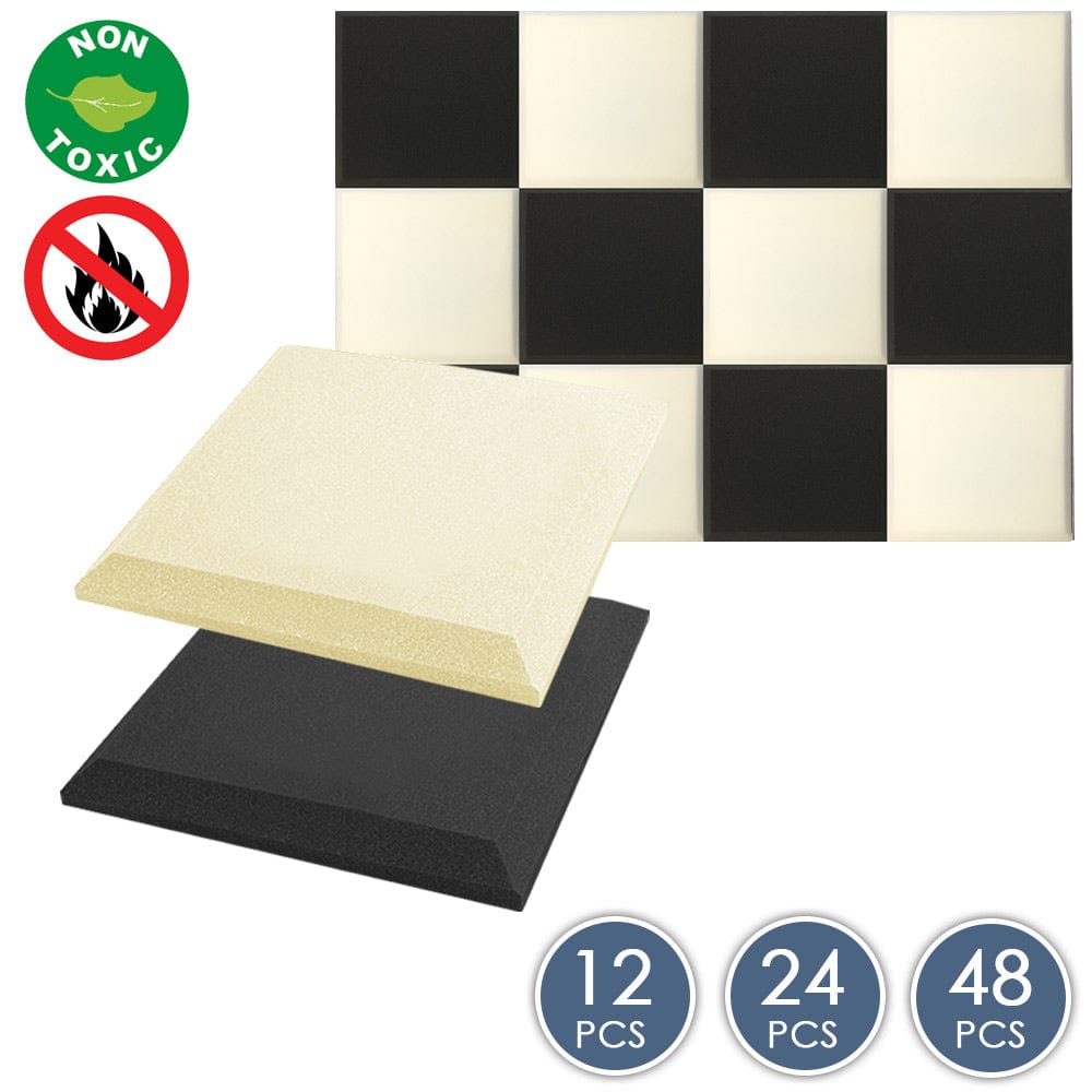 Arrowzoom Flat Bevel Tile Series Acoustic Panel - Black x Pearl White Bundle - KK1039