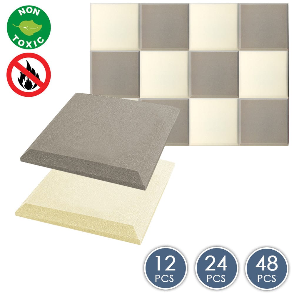 Arrowzoom Flat Bevel Tile Series Acoustic Panel - Gray x Pearl White Bundle - KK1039