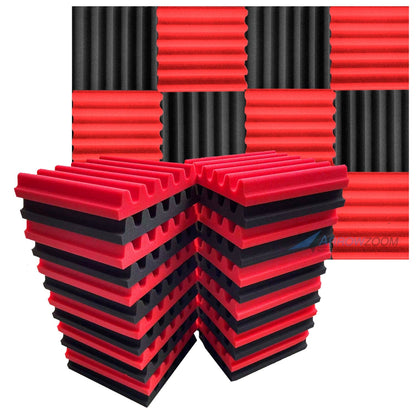 Arrowzoom™ PRO Series Soundproof Foam - Sea Wave Pro - KK1242 Black & Red / 24 pieces