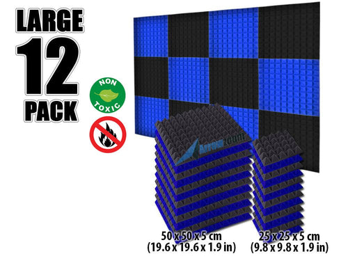 New 12 pcs Black and Blue Pyramid Acoustic Panels Sound Absorption Studio Soundproof Foam KK1034 Arrowzoom.