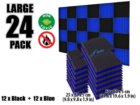 New 24 pcs Black and Blue Bundle Pyramid Tiles Acoustic Panels Sound Absorption Studio Soundproof Foam KK1034 Arrowzoom.